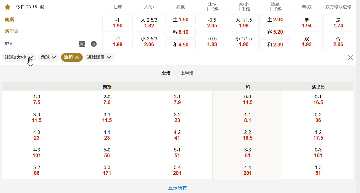 法甲09月05日23:15 法甲第 3 轮：朗斯 (主) vs 洛里昂 (客)